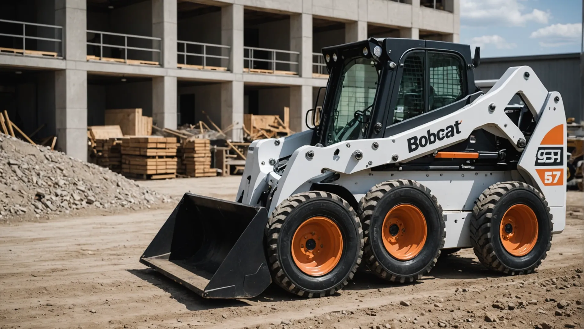 Skid loader working in demolition on the left and in landscaping on the right.