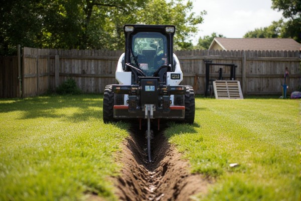 Mini skid steer performing multiple tasks